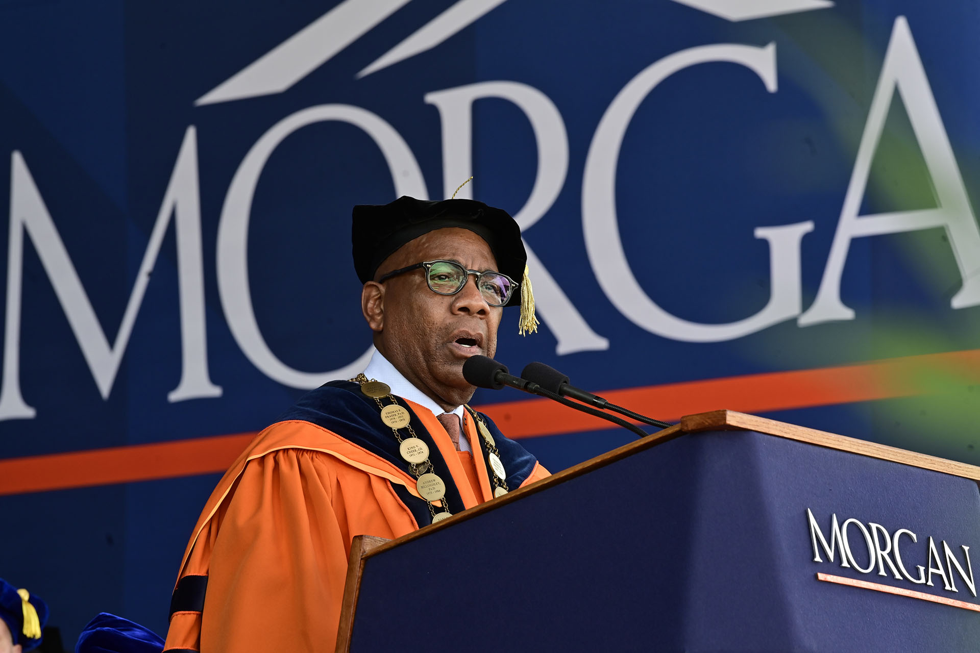 Morgan State University President David K. Wilson inspires the Class of 2025 during the Spring Commencement Exercises at the National Treasure.