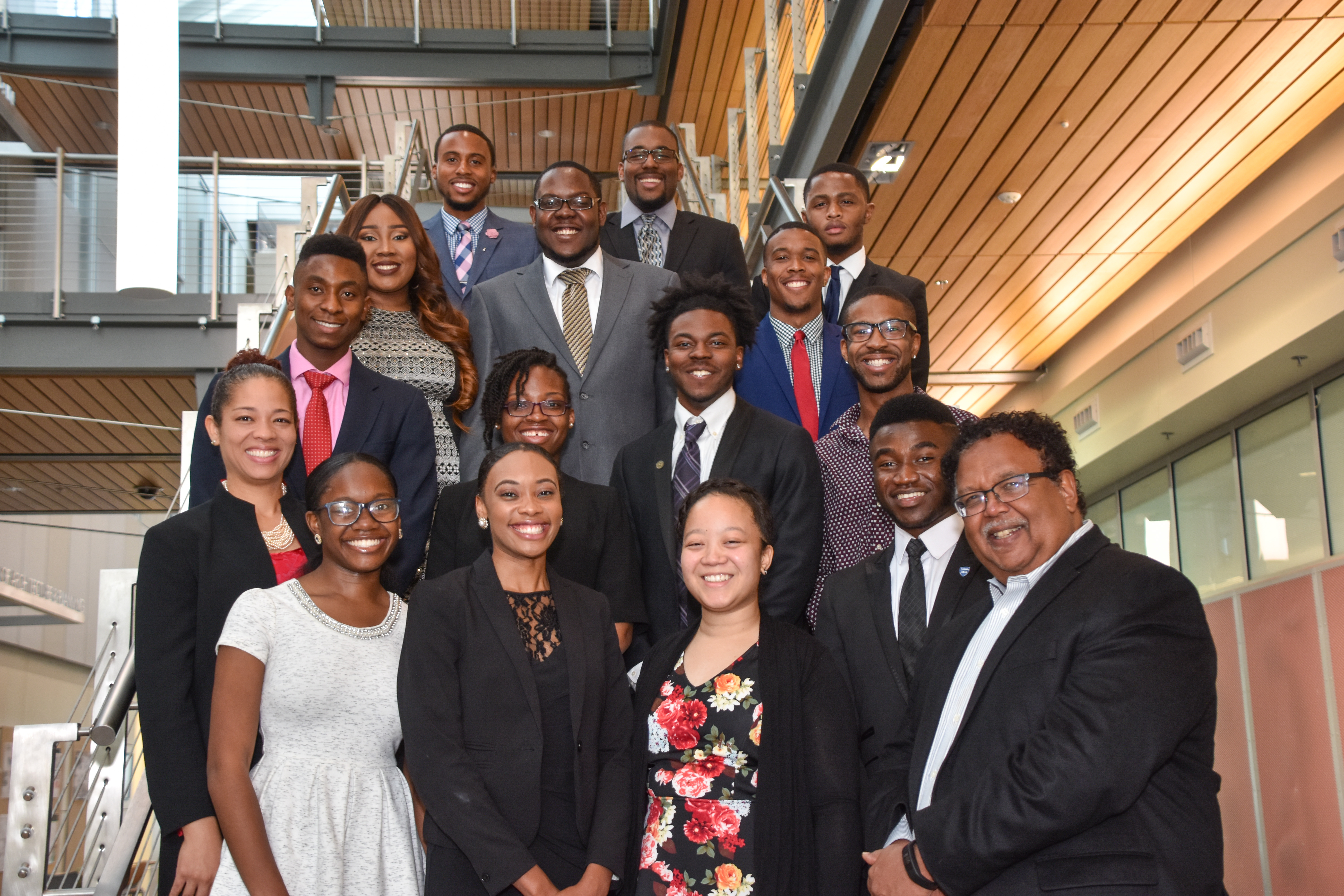 school of engineering dean with group of engineering students