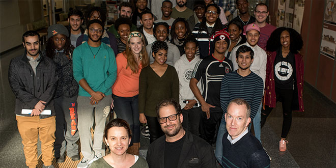 architecture students with staff