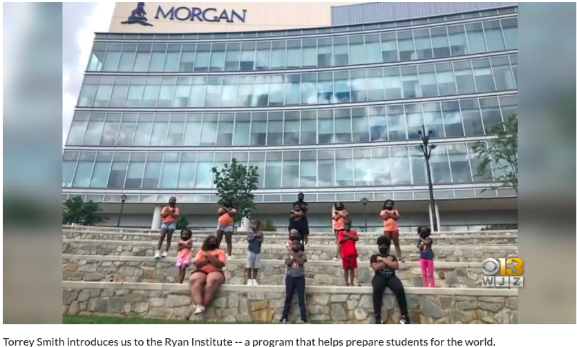 students in front of new Jenkins building